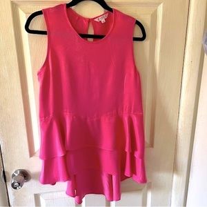 Nanette Lepore Pink Women’s Tiered Hi- Low Peplum Sleeveless Pull On Top. NWT.